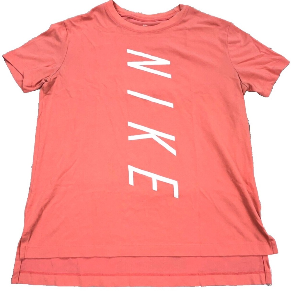 Nike Shirt Women Large Pink White‎ Tee Dri Fit Spell Out Athletic Cut Ladies